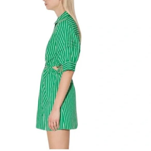 Walter Baker Cut Out Midriff Cotton Meera Dress Green Kelly Stripe| Medium - Picture 2 of 6